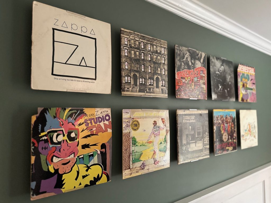 10 Record album covers as a wall decoration aligned in a grid